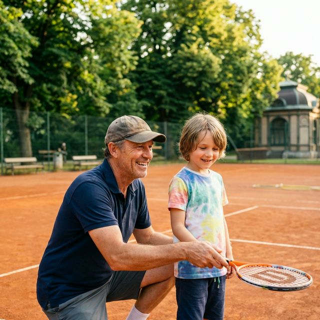 Tennis Coach mit Kind